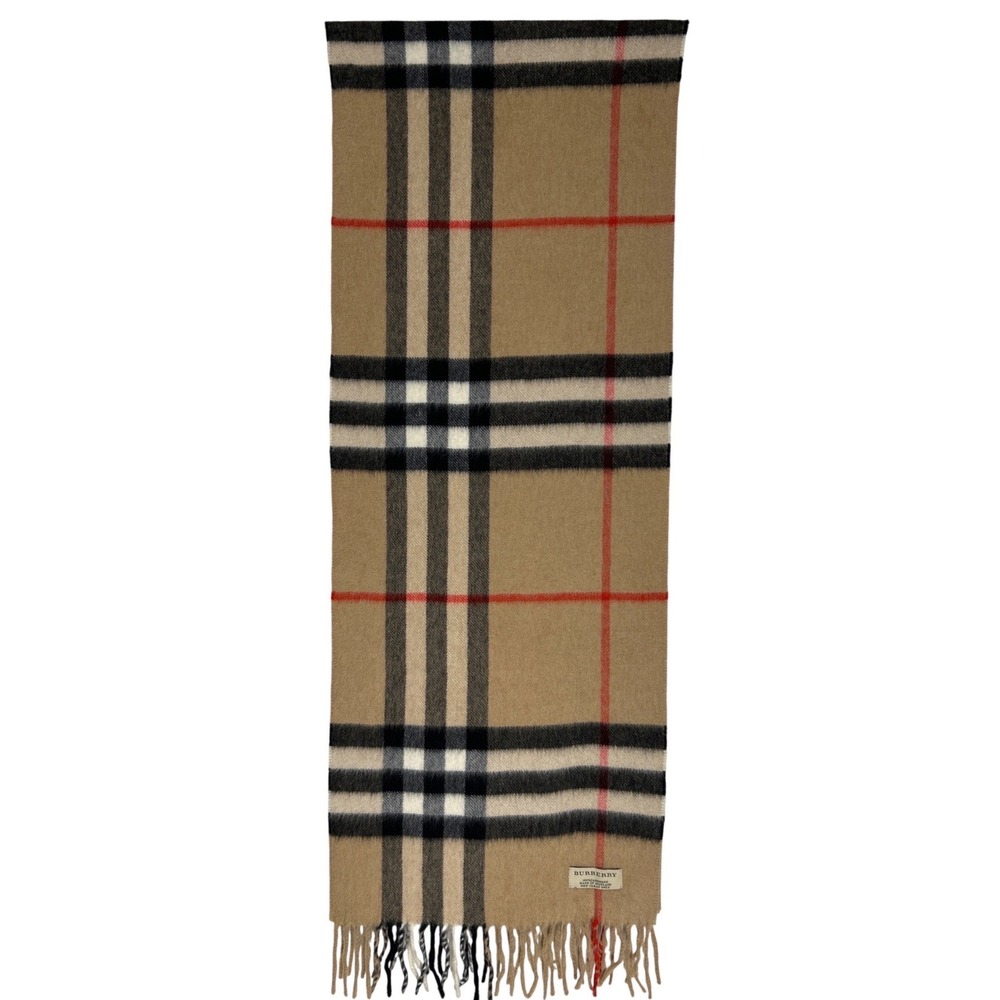 Burberry Classic Giant Check Cashmere Scarf Tan Made in Scotland Retail $630 EUC